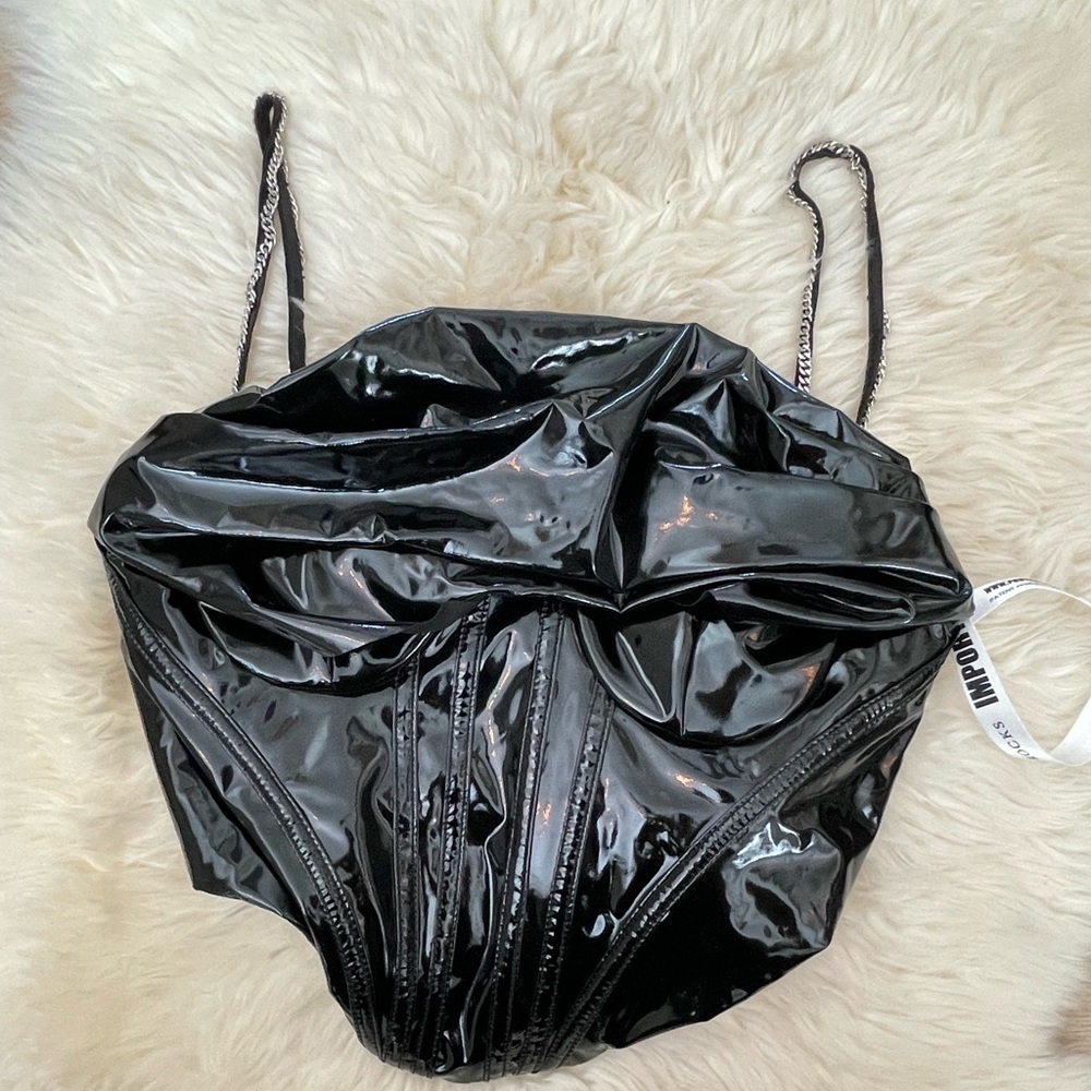 Pleather crop top with chain straps, never worn, with tags